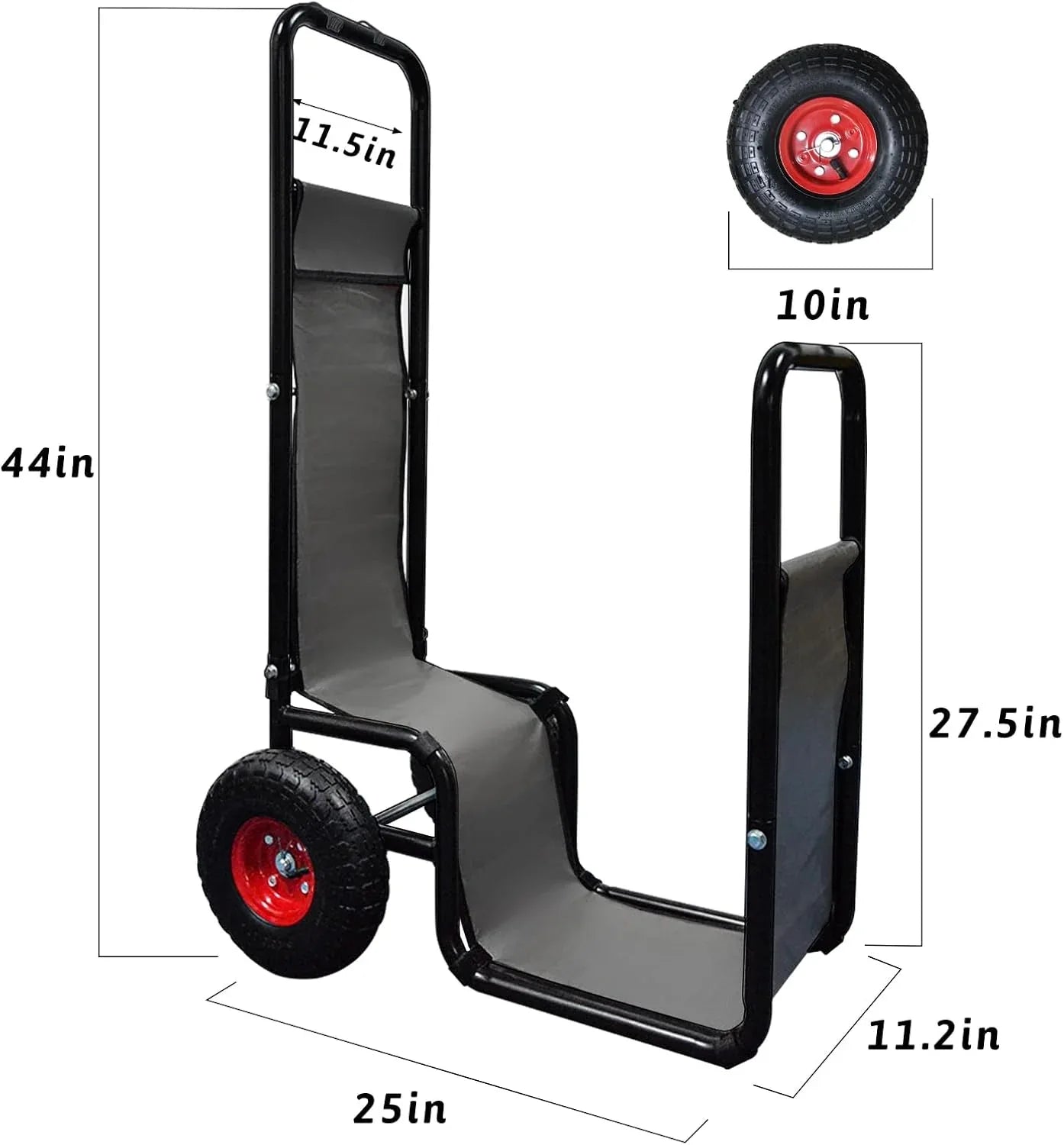 Kapler Firewood Log Cart - 250 LB Capacity w/Rubber Wheels & 600D Oxford Cloth - Heavy Duty Steel Dolly Hauler for Indoor Outdoor Fireplace Fire Pit Use - Kapler Sports
