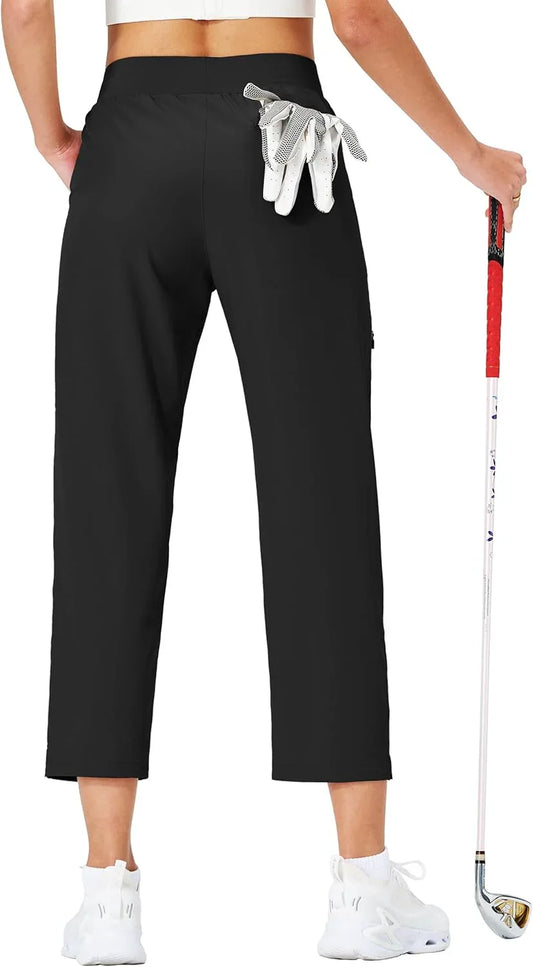 Kapler Women's Golf Pants Lightweight High Waisted 7/8 Ankle Pant with 4 Pockets for Athletic Lounge Travel Work - Kapler Sports
