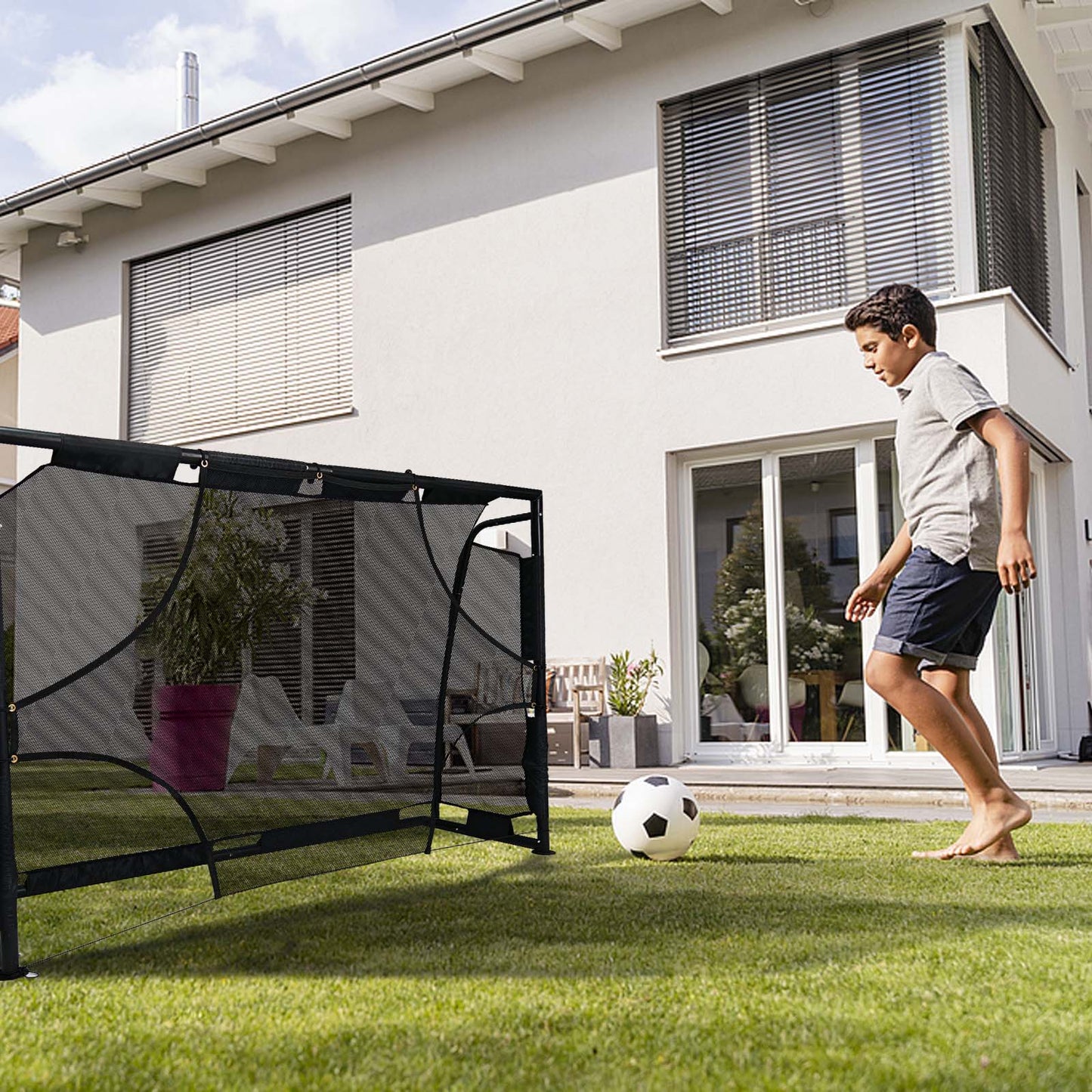 6x4FT Pop Up Soccer Goal Set - Complete Backyard Training Equipment with Ball, Target Cloth & Cones | Multi-Sport Use for Football, Baseball & Softball Practice