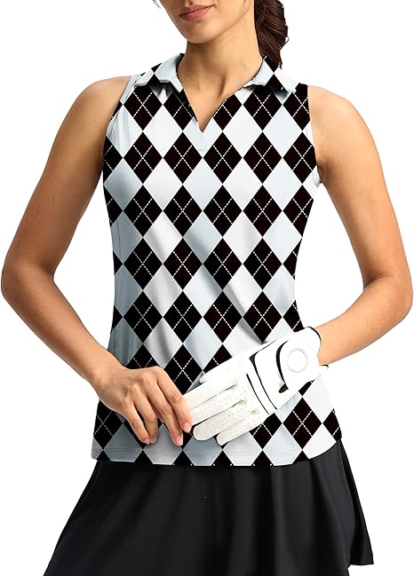 Kapler Women's Golf Shirt Sleeveless Lightweight V Neck Tennis Polo Shirts with Collar Quick Dry Athletic Tops for Women
