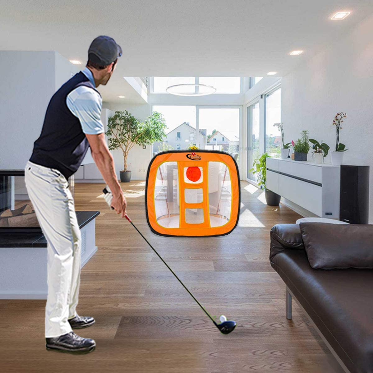 Golf Chipping Net Training Aids with Foam Training Balls(12 pack) | 25''X25''X20'' | Orange | Kapler Sports