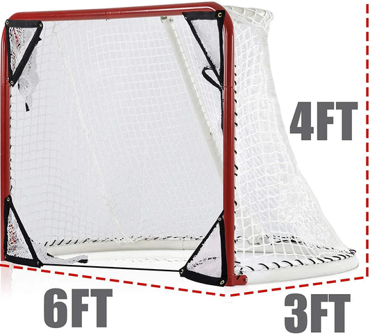 6'x3'X4'Foldable Hockey Goal Steel Hockey Net/ Red Frame and White Netting - Kapler Sports