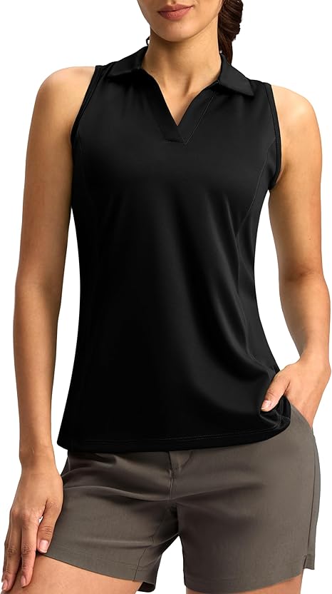 Kapler Women's Golf Shirt Sleeveless Lightweight V Neck Tennis Polo Shirts with Collar Quick Dry Athletic Tops for Women