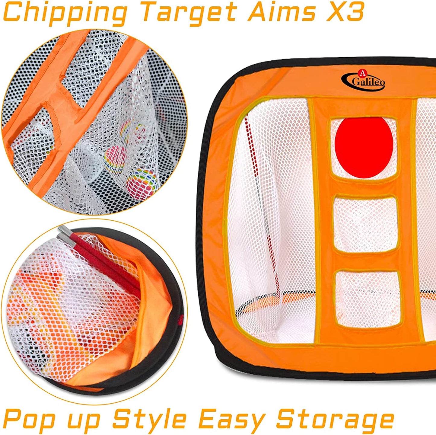 Golf Chipping Net Training Aids with Foam Training Balls(12 pack) | 25''X25''X20'' | Orange | Kapler Sports