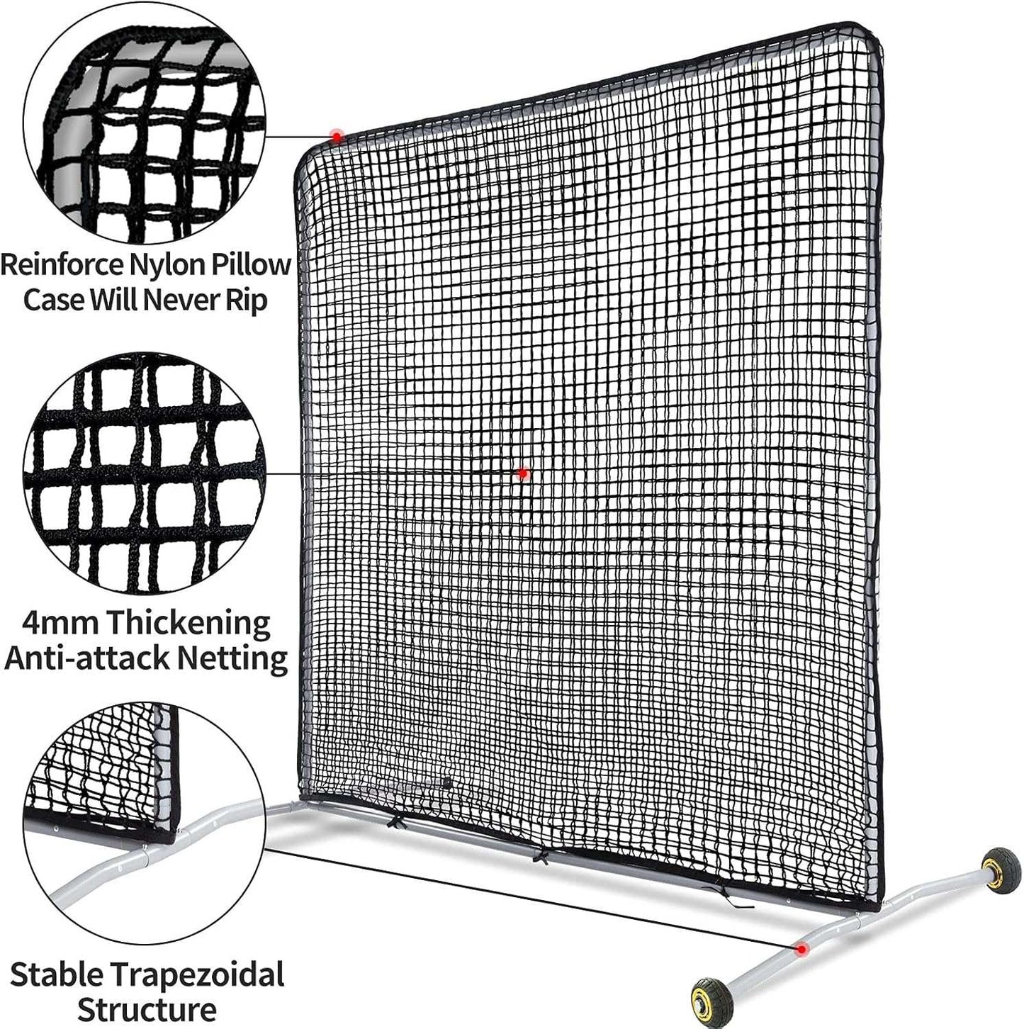 Kapler Baseball Pitching Screen Protective Net with Wheels 7x7Ft