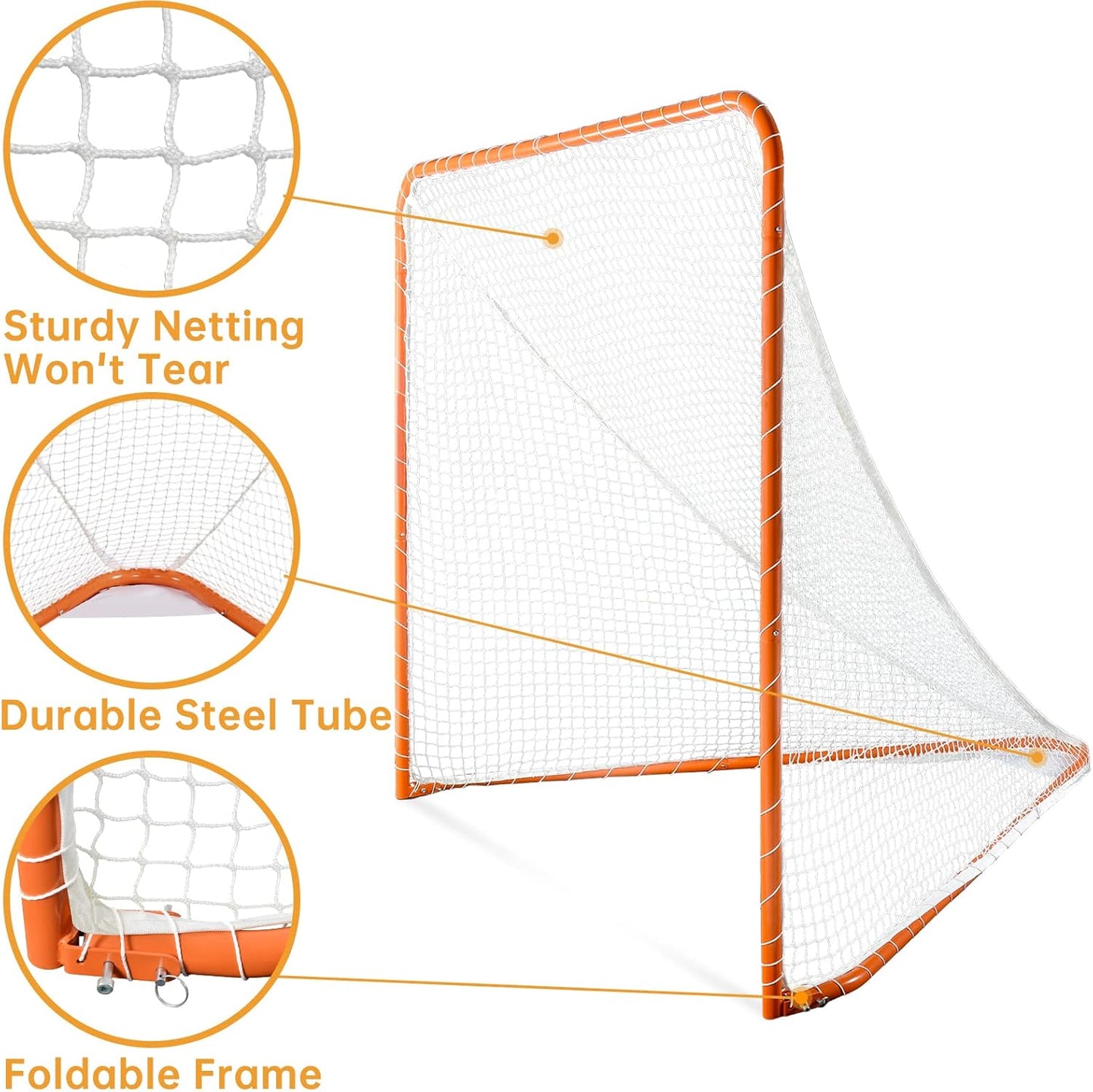 Kapler Lacrosse Goal Net - 6' x 6' Regulation Foldable Steel Frame for Backyard Training - Ideal for Kids & Adults Practice Accuracy