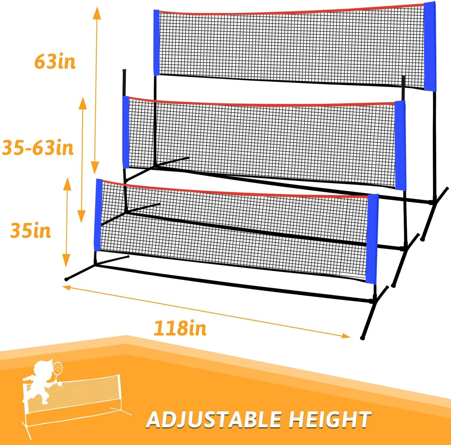 Kapler Portable Tennis /Badminton/Pickleball Net