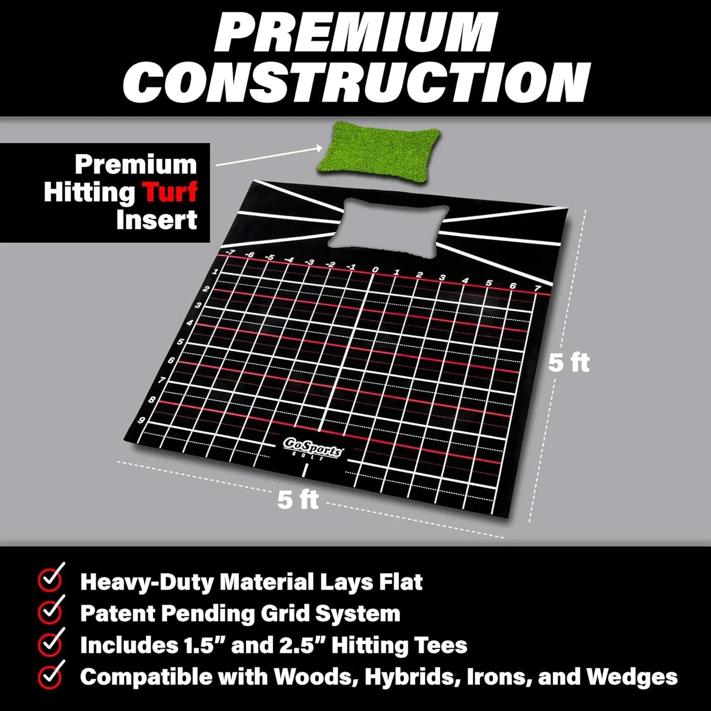 5 x 5 Golf Hitting Mat - Fix Slices & Hooks - Stance Mat for Indoor & Outdoor Practice - Kapler Sports