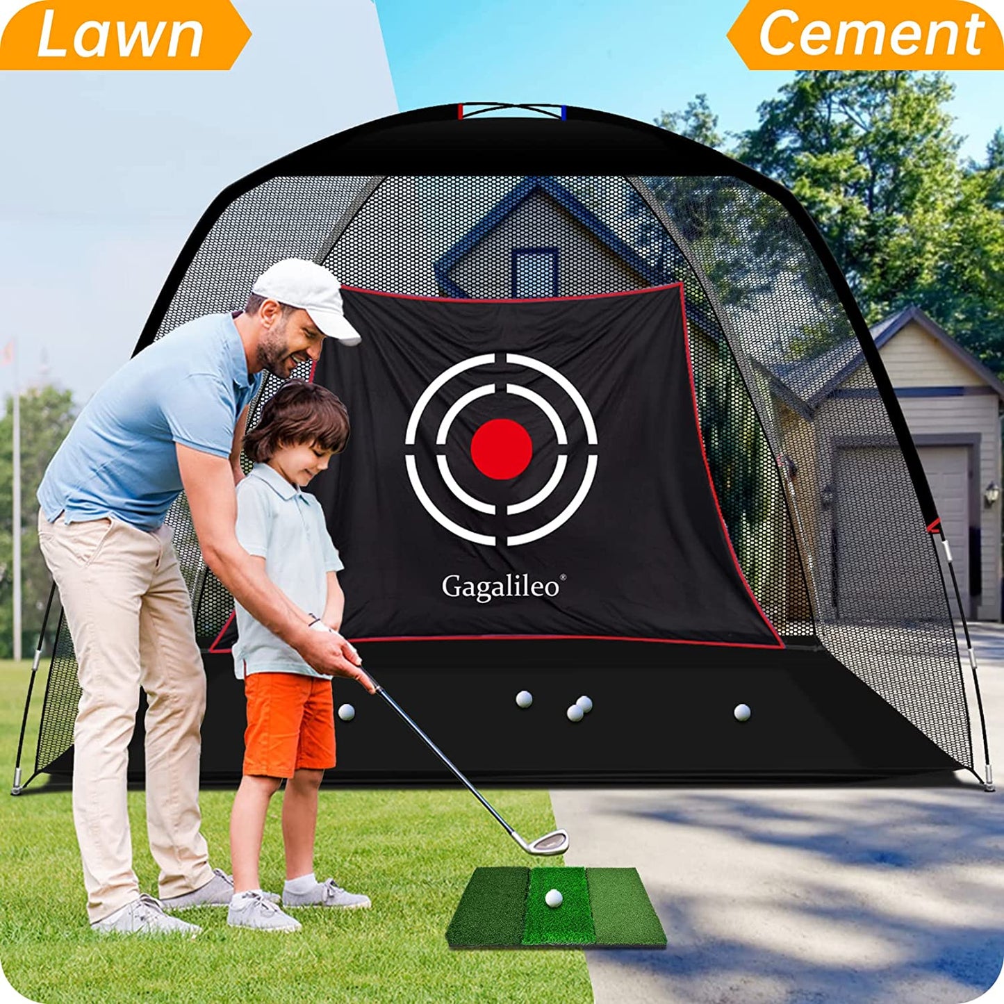 Kapler Golf Practice Net Complete Set: Real Golf Balls, Turf Mat, Tees, Target, Bag & Hat | Indoor/Outdoor Backyard | Perfect Gift for Men