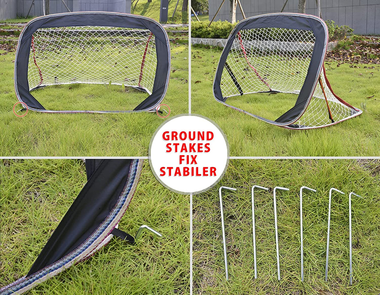 Pop-up soccer goals set of 2 or 1 pack for garden children-90-120-175-Robust flat steel frame and fiberglass rod - Easy assembly - Weatherproof 150 D polyester.