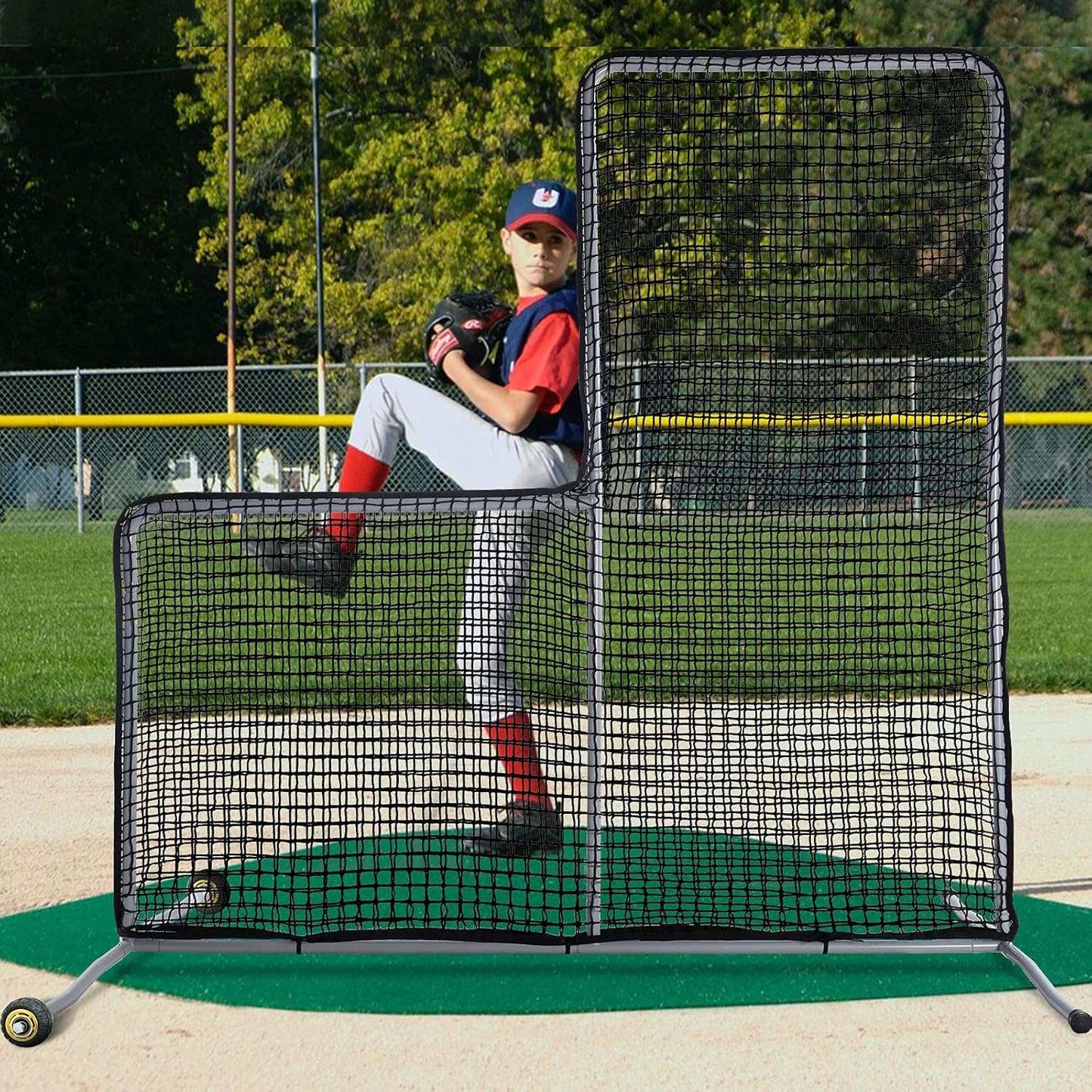Kapler L Screen Baseball Pitching Protective Screen with Wheels 7x7Ft(Black)