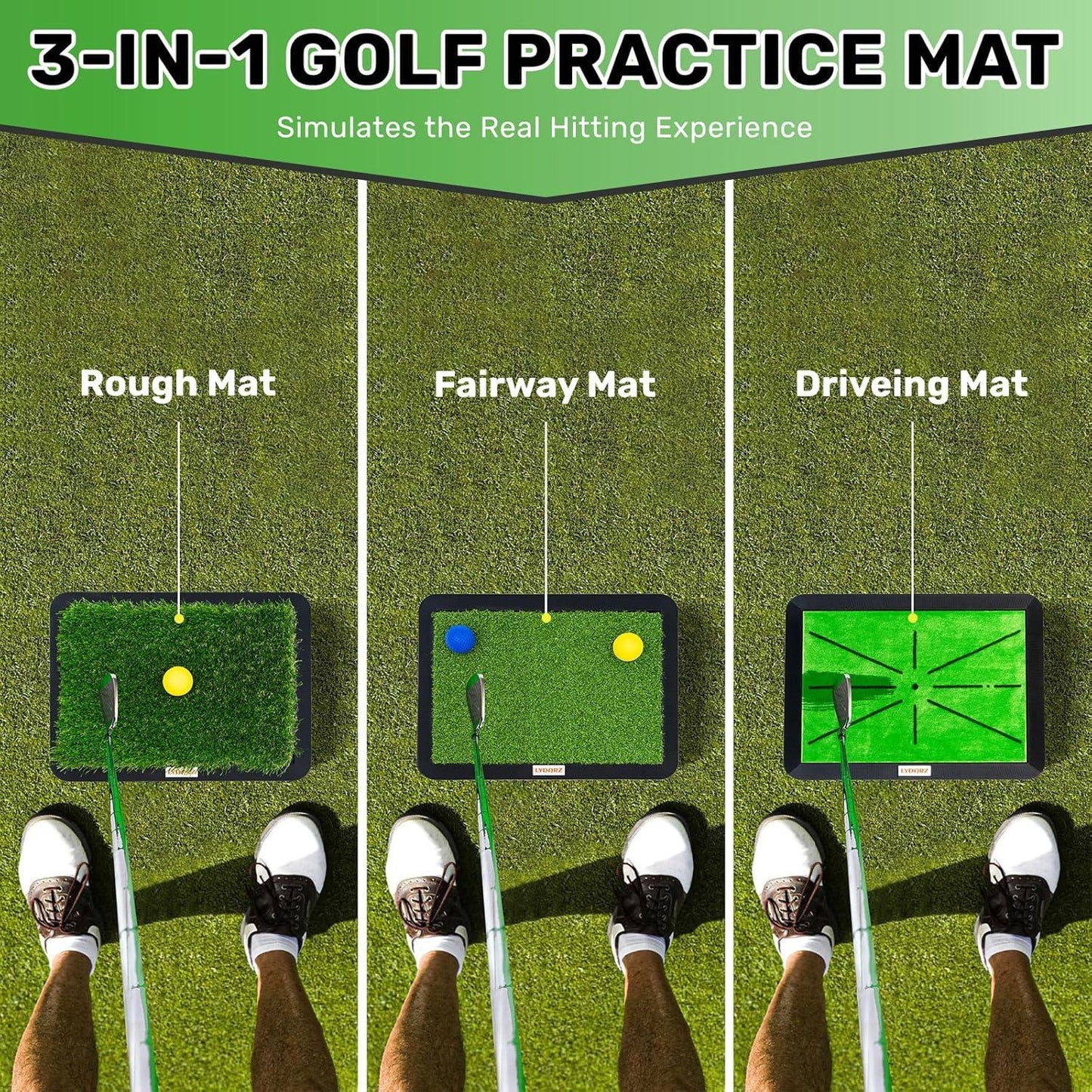 Golf Hitting Mat with Swing Path Feedback - 3 Replaceable Turf Mats & Heavy Duty Non-Slip Base | Indoor/Outdoor Practice Mat for Driving Chipping, Golf Training Aids for Men Women" - Kapler Sports