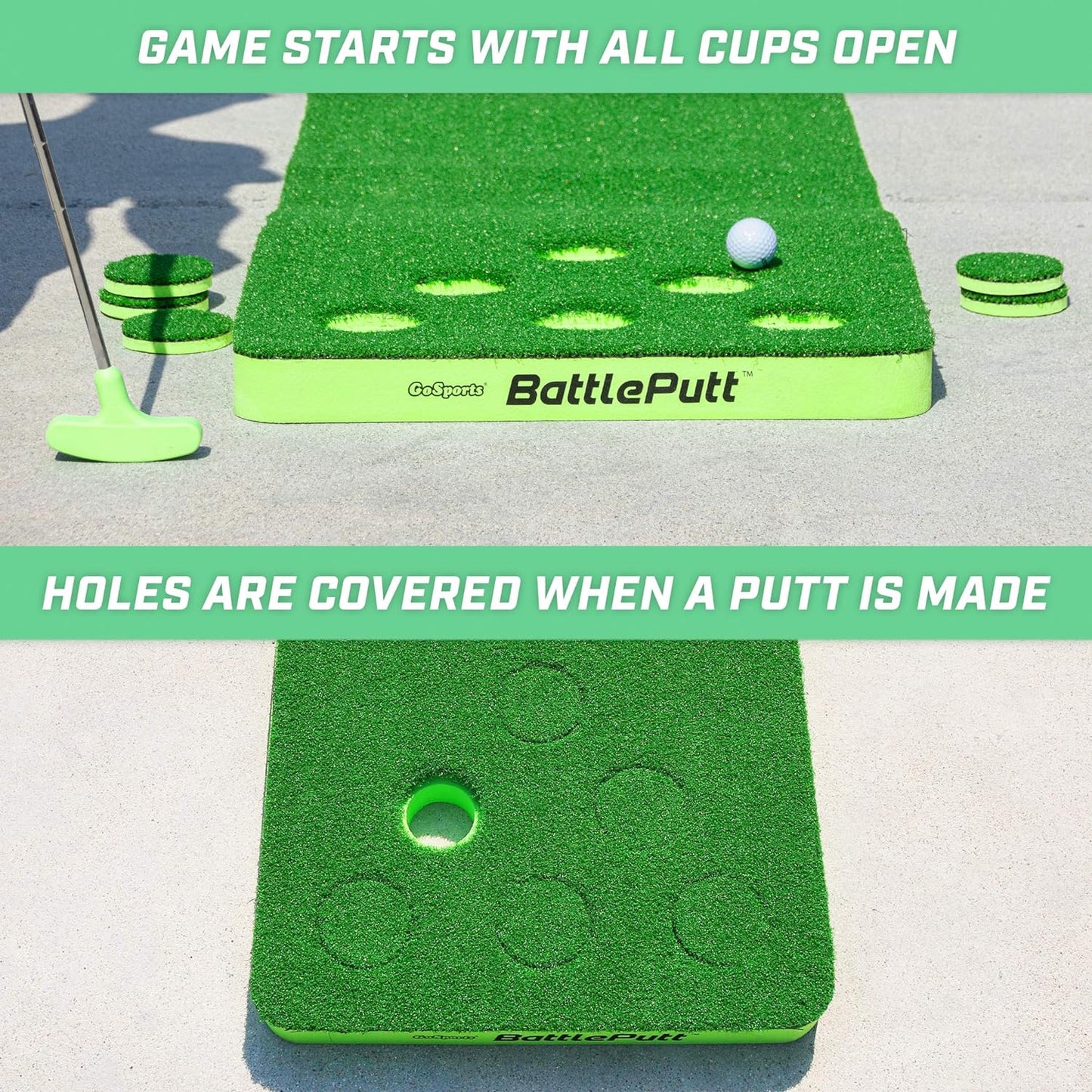 BattlePutt Golf - 2 vs 2 Pong-Style Putting Game with 11ft Indoor/Outdoor Green, 2 Putters & Balls C Fun Competitive Duel for All Ages