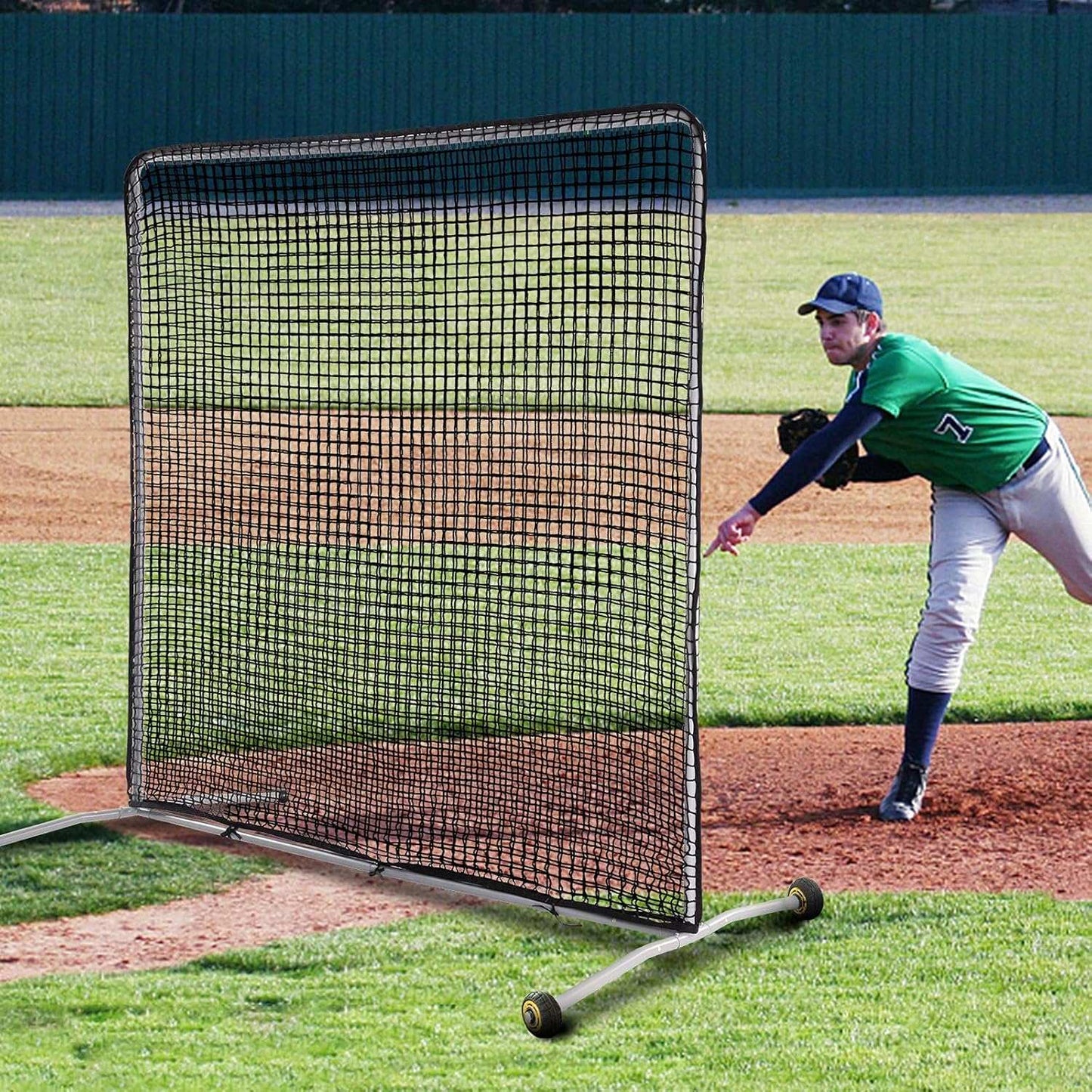 Kapler Baseball Pitching Screen Protective Net with Wheels 7x7Ft