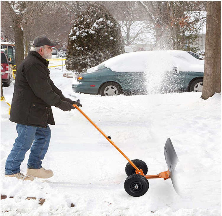 Rolling Snow Pusher, 29"x19"Snow Shovel with Wheels Driveway, Hand Push Pavement Snow Removal Tool