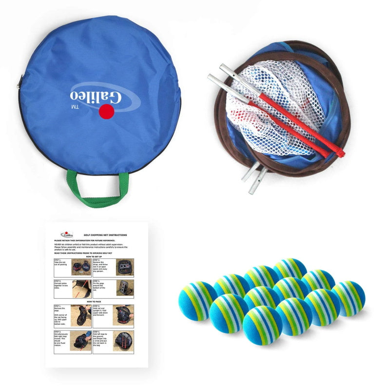 Golf Chipping Net Training Aids with Foam Training Balls(12 pack) |25" X25"X20'' | Blue | Kapler Sports