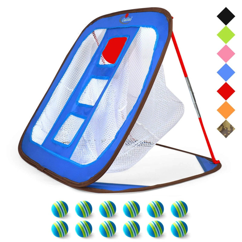 Golf Chipping Net Training Aids with Foam Training Balls(12 pack) |25" X25"X20'' | Blue | Kapler Sports