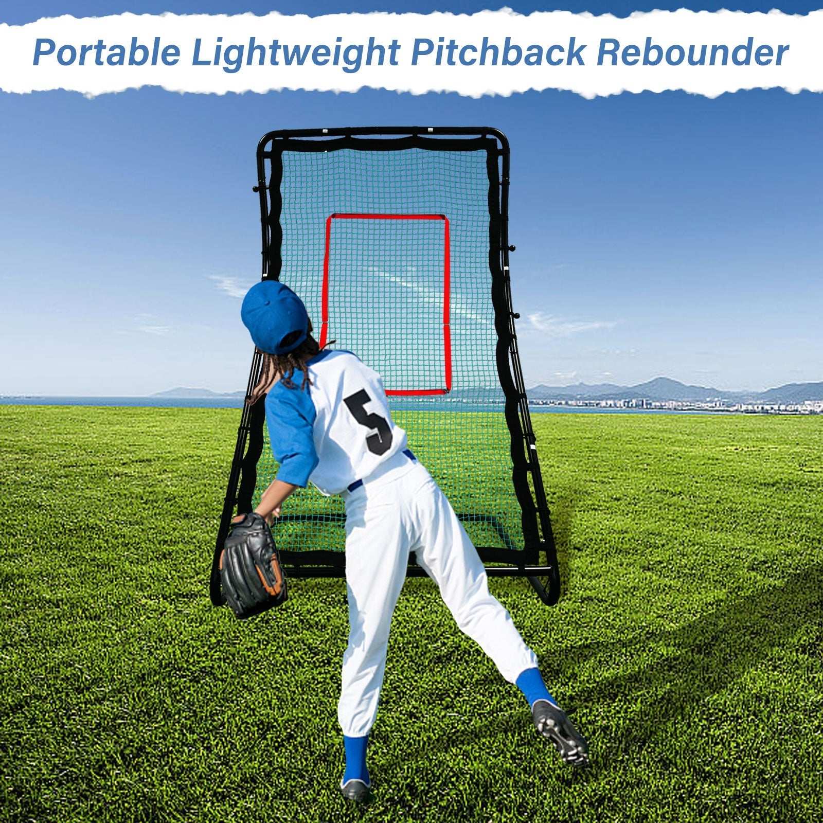 Multi-Sport Rebounder Net C Baseball, Softball, Volleyball & Lacrosse Trainer for Solo Practice, Fielding & Drills