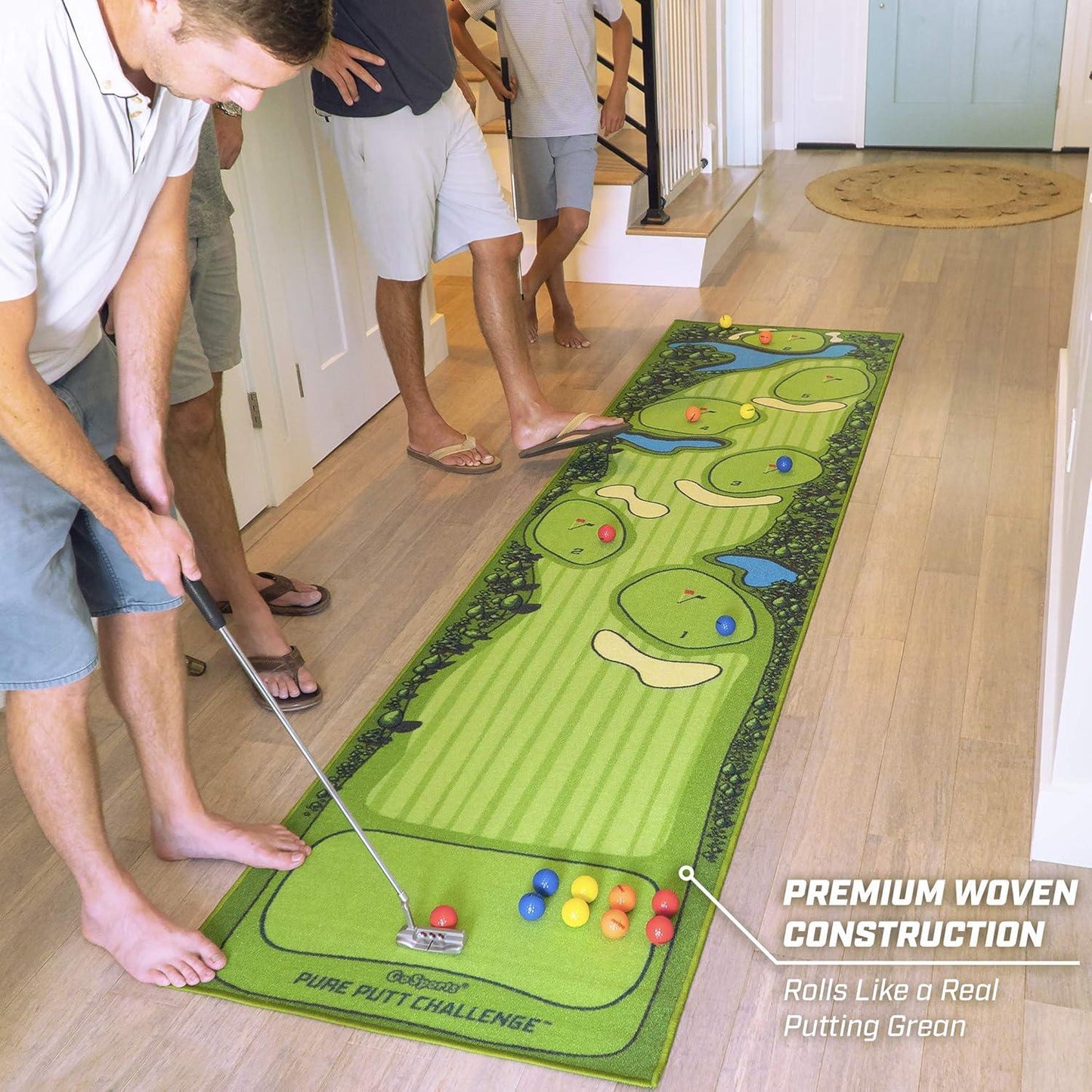 Pure Putt Challenge Putting Games - Huge 10ft Putting Green Rug with 16 Golf Balls & Scorecard, 2-4 Player Indoor or Outdoor Games for All Skill Levels - Kapler Sports