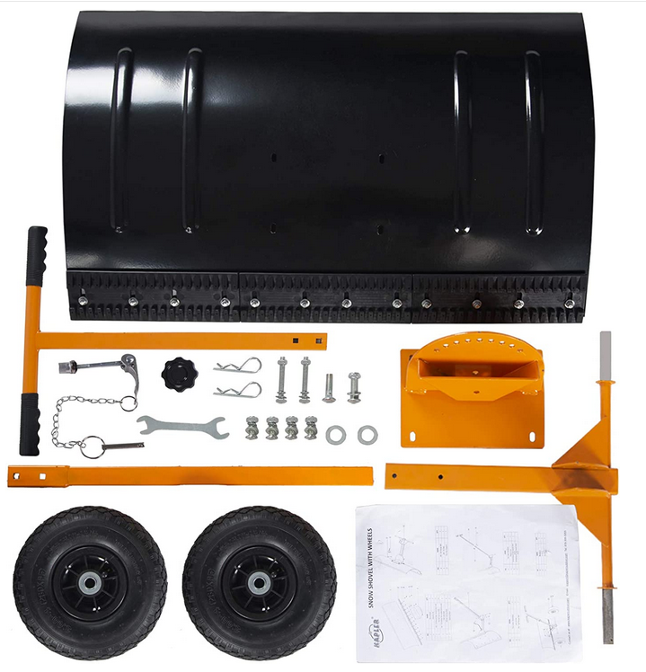 Rolling Snow Pusher, 29"x19"Snow Shovel with Wheels Driveway, Hand Push Pavement Snow Removal Tool