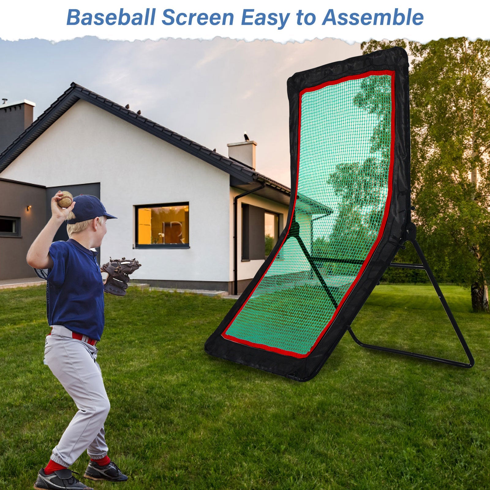 Baseball&Lacrosse Rebounder Net C 4FT x 7FT Multi-Position Pitch Back Trainer C Pitching, Fielding & Lacrosse Practice Net with High-Impact Bounce