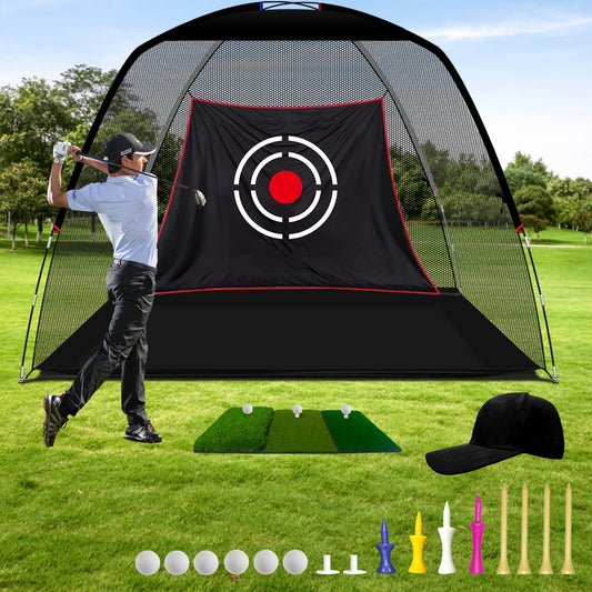 Kapler Golf Practice Net Complete Set: Real Golf Balls, Turf Mat, Tees, Target, Bag & Hat | Indoor/Outdoor Backyard | Perfect Gift for Men