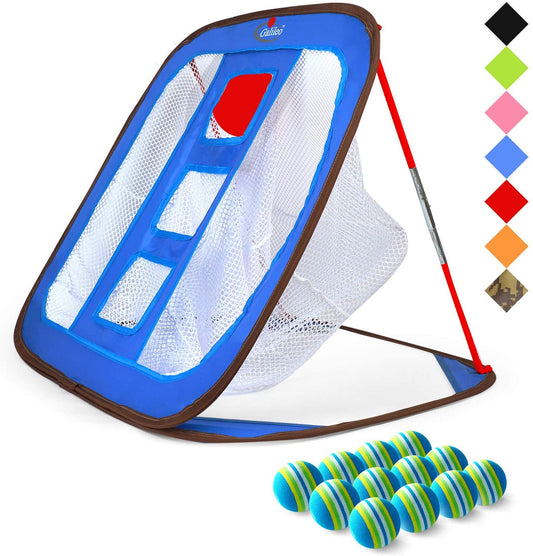 Golf Chipping Net Training Aids with Foam Training Balls(12 pack) |25" X25"X20'' | Blue | Kapler Sports