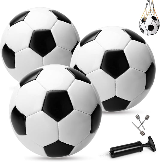 Soccer Ball Size 3/4/5 with Pump & Bag - Pack of 1, 2 or 3 - Official Size & Weight - Classic Black & White - Indoor Outdoor Use - Durable & Long-Lasting - Ideal Gift for Toddler, Kids, Youth & Adults