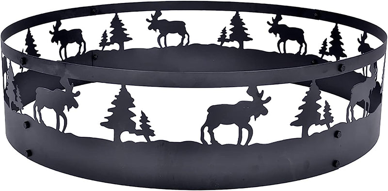 Kapler Fire Ring,36 Inch Fire Pit Ring with Deer Wolf Wildness 360° Carving ，Heavy-Duty and Portable Fire Rings for Outdoor Camping Bonfire Beaches Park Patio Backyard Many Years Used