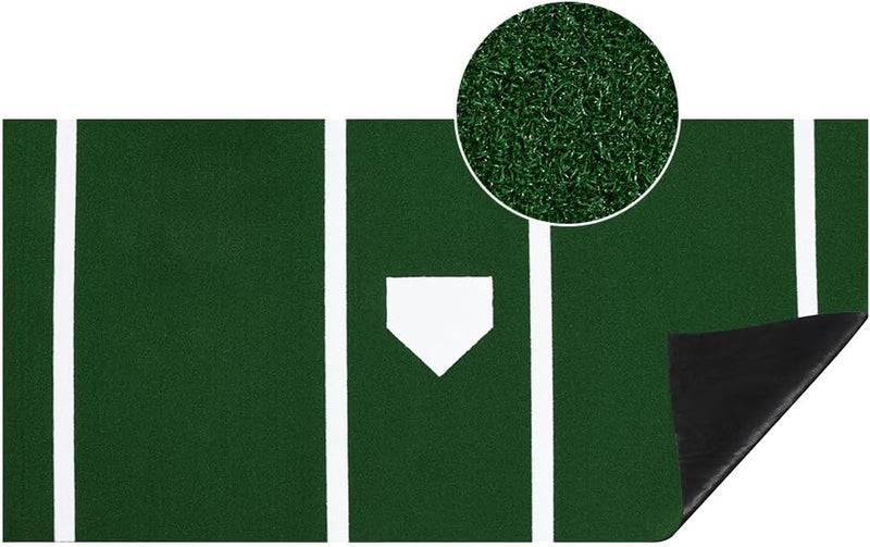 Heavy-Duty 12'x6' Baseball Softball Hitting Batting Mat with Non-Slip Rubber Backing,Durable Turf,and Home Plate - Ideal for Indoor/Outdoor Batting Cages,Training Facilities, and Home Use