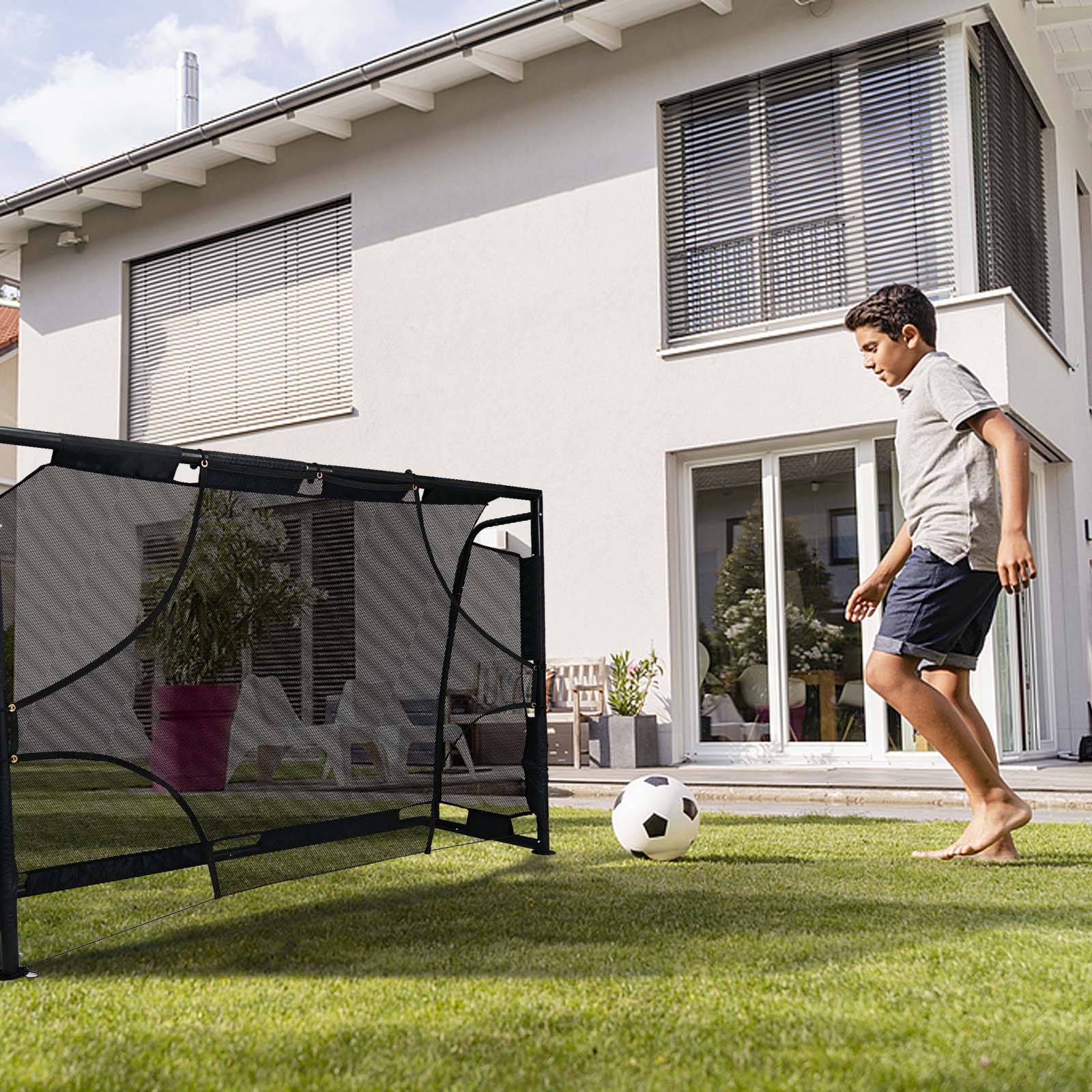 6x4FT Pop Up Soccer Goal Set - Complete Backyard Training Equipment with Ball, Target Cloth & Cones | Multi-Sport Use for Football, Baseball & Softball Practice