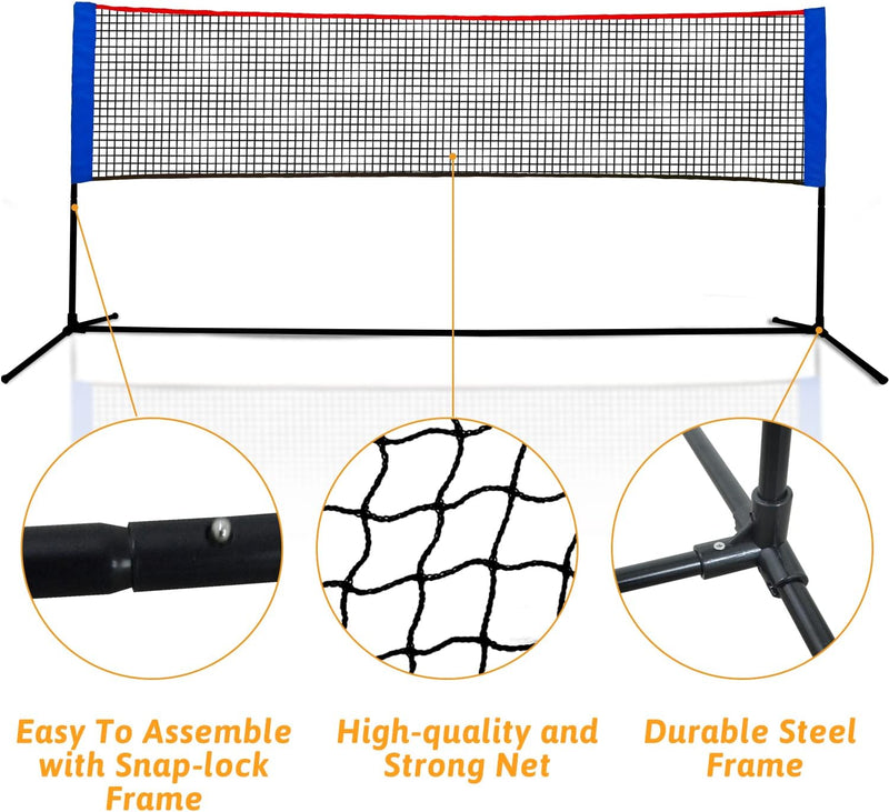 Kapler Badminton Net Portable Tennis Pickleball Net, Height Adjustable Nets for Volleyball/Soccer,Easy Assemble Beach Tennis Net for Kids Indoor Outdoor Driveway Backyard Practice with Balls