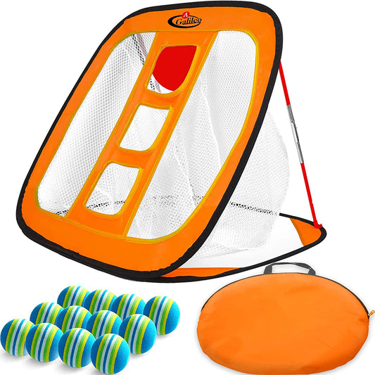Golf Chipping Net Training Aids with Foam Training Balls(12 pack) | 25''X25''X20'' | Orange | Kapler Sports