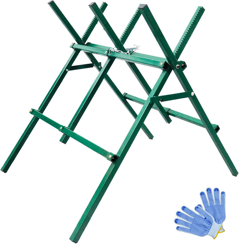 Kapler Heavy Duty Log Sawhorse Adjustable Steel Firewood Cutting Stand Foldable Sawbuck Extended Saw Horses Work Table with Sawtooth 260 lbs Capacity