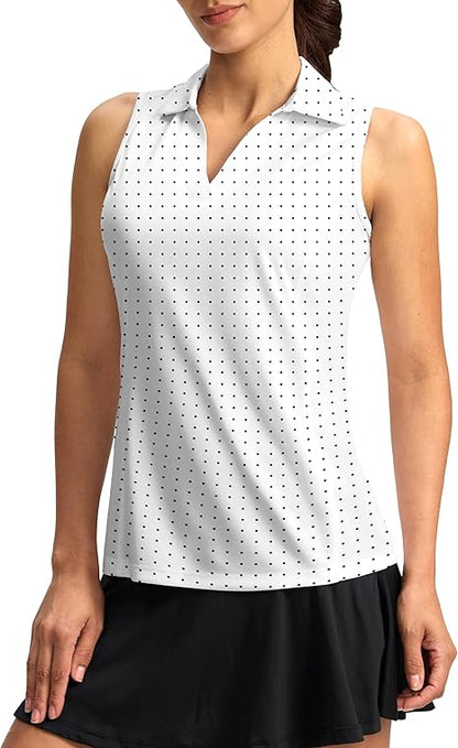 Kapler Women's Golf Shirt Sleeveless Lightweight V Neck Tennis Polo Shirts with Collar Quick Dry Athletic Tops for Women