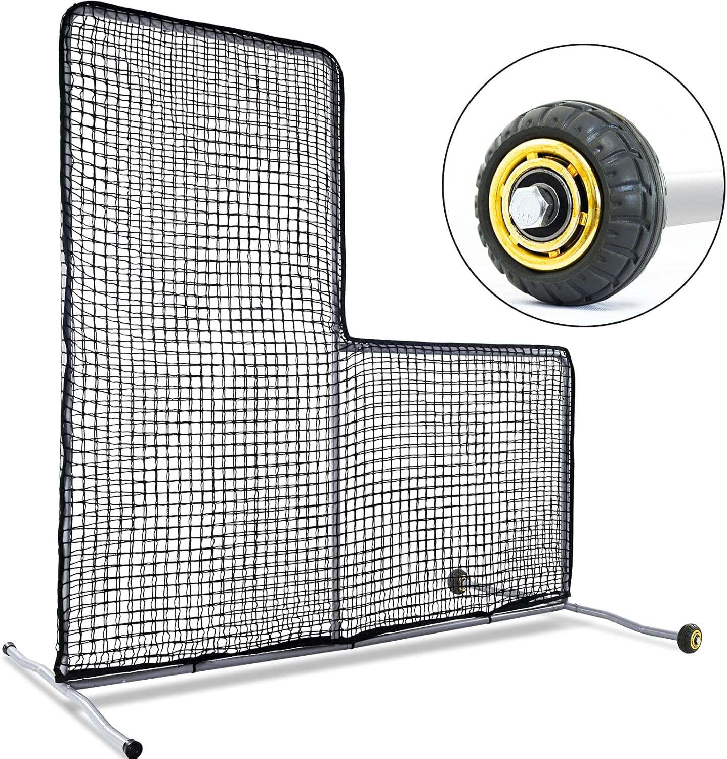 Kapler L Screen Baseball Pitching Protective Screen with Wheels 7x7Ft(Black)