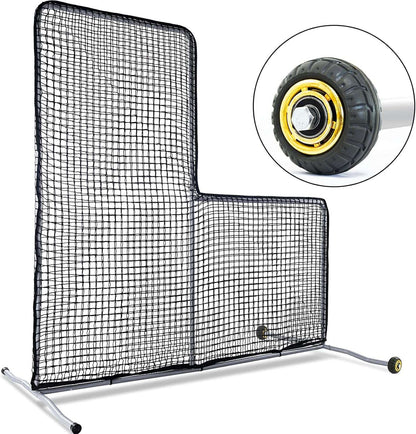 Kapler L Screen Baseball Pitching Protective Screen with Wheels 7x7Ft(Black)