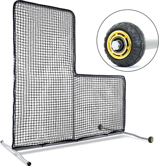 Kapler L Screen Baseball Pitching Protective Screen with Wheels 7x7Ft(Black)
