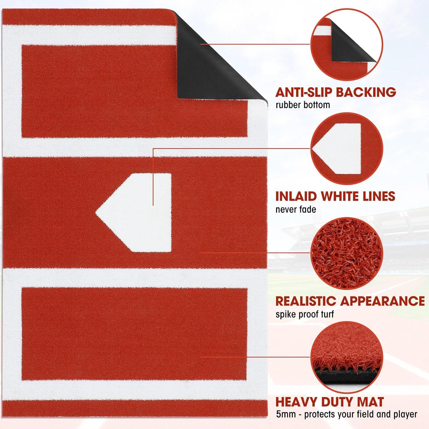 Leyndo Baseball Batting Mat Softball Pitching Mat 5mm Turf Inlaid Home Plate Anti Slip Backing Mat for Baseball Batting Cage Sports Training Backyard Indoor Outdoor - Kapler Sports
