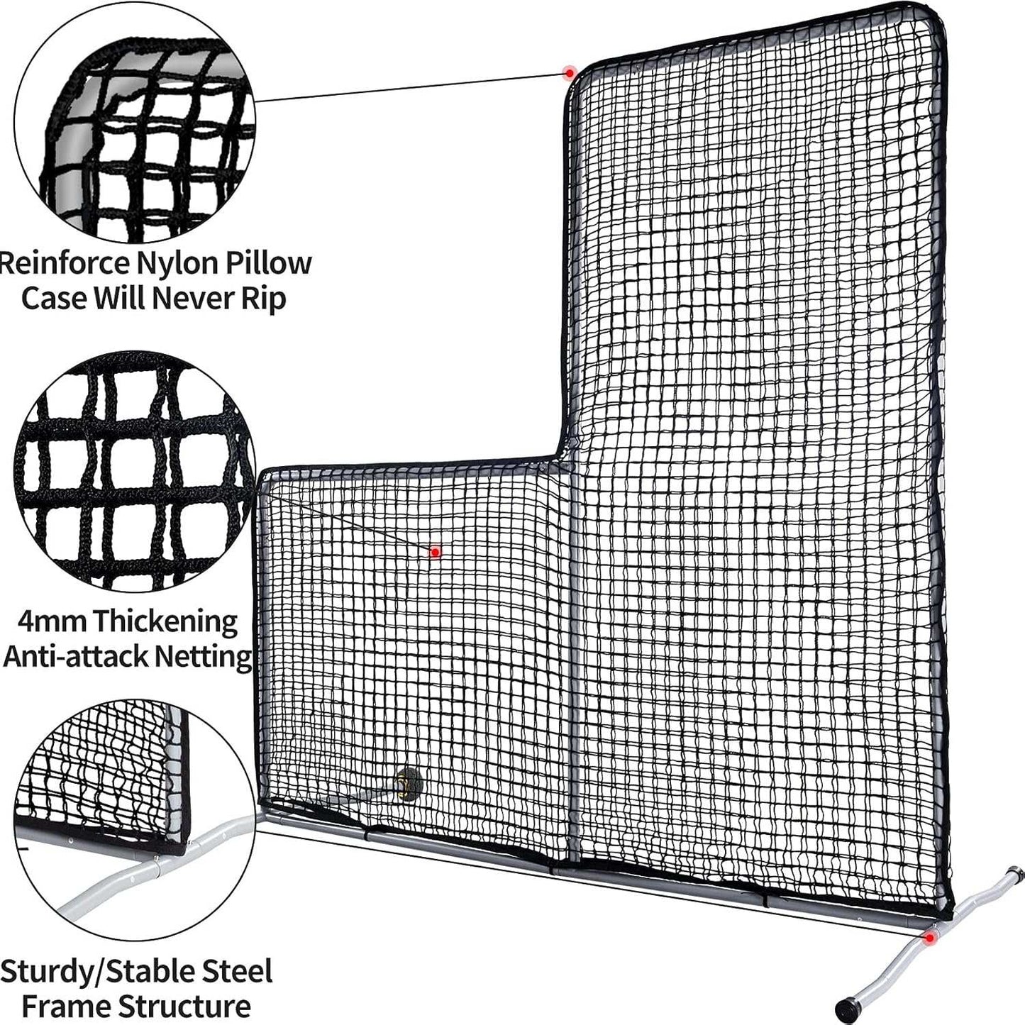 Kapler L Screen Baseball Pitching Protective Screen with Wheels 7x7Ft(Black)