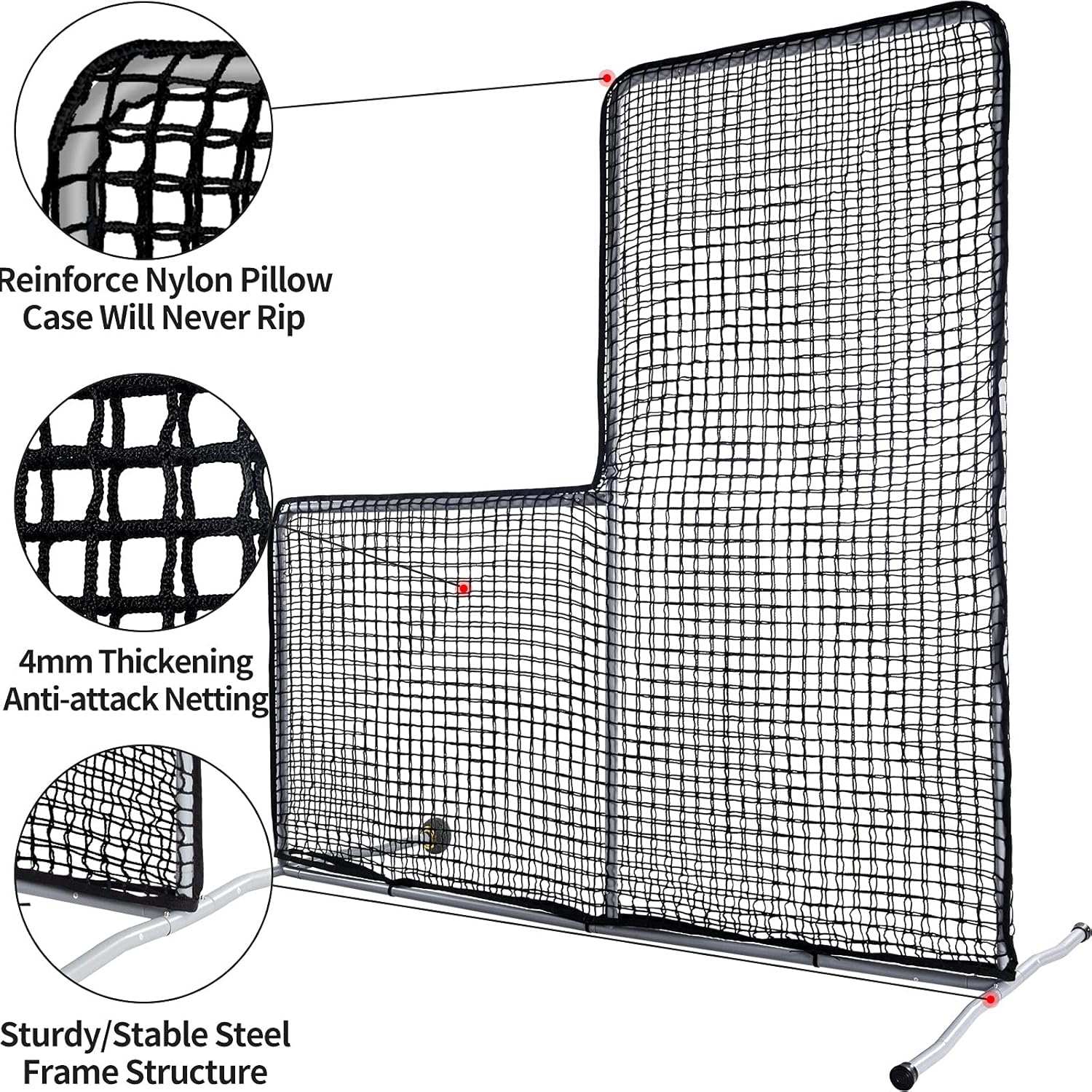 Kapler L Screen Baseball Pitching Protective Screen with Wheels 7x7Ft(Black)