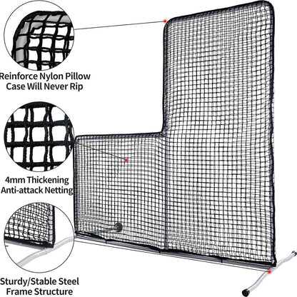 Kapler L Screen Baseball Pitching Protective Screen with Wheels 7x7Ft(Black)