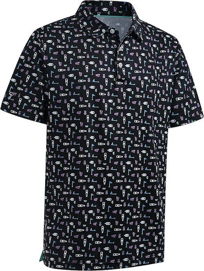 Mens Golf Shirt Moisture Wicking Dry Fit Print Performance Short Sleeve Polo Shirts for Men