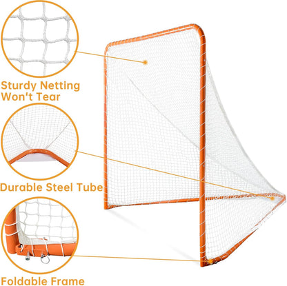 Kapler Lacrosse Goal Net - 6' x 6' Regulation Foldable Steel Frame for Backyard Training - Ideal for Kids & Adults Practice Accuracy