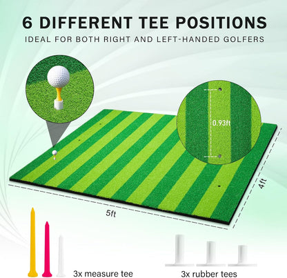 5x4FT Professional Golf Hitting Mat - 31mm Thickened Turf with Alignment Guides | Indoor/Outdoor Practice Mat for Driving, Chipping & Swing Training | Ideal Golf Gift for Men & Beginners