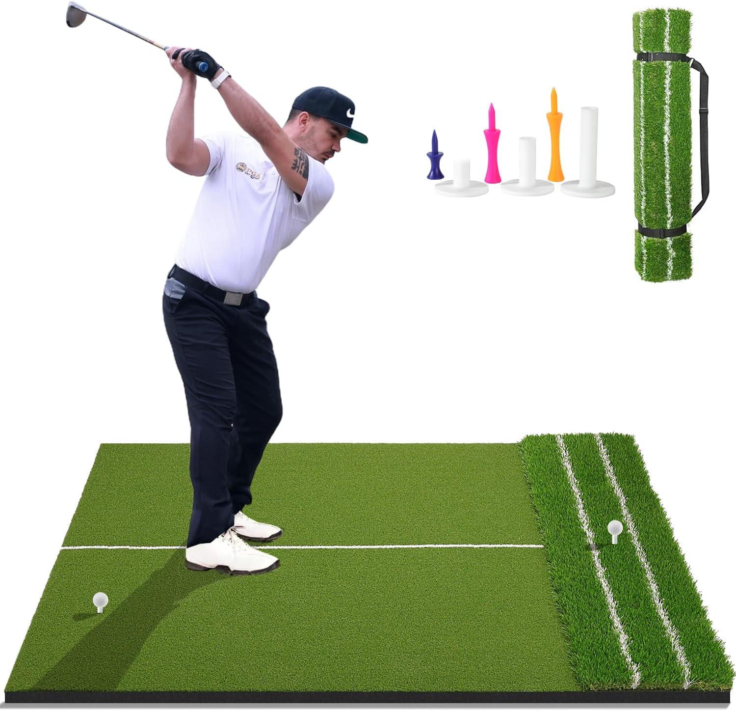 Professional 5x4ft Golf Practice Mat - Real Feel Dual-Turf for Perfect Lies + Alignment Markers | Improve Your Driving, Chipping & Putting at Home | Perfect Gift for Golfers & Fathers - Kapler Sports