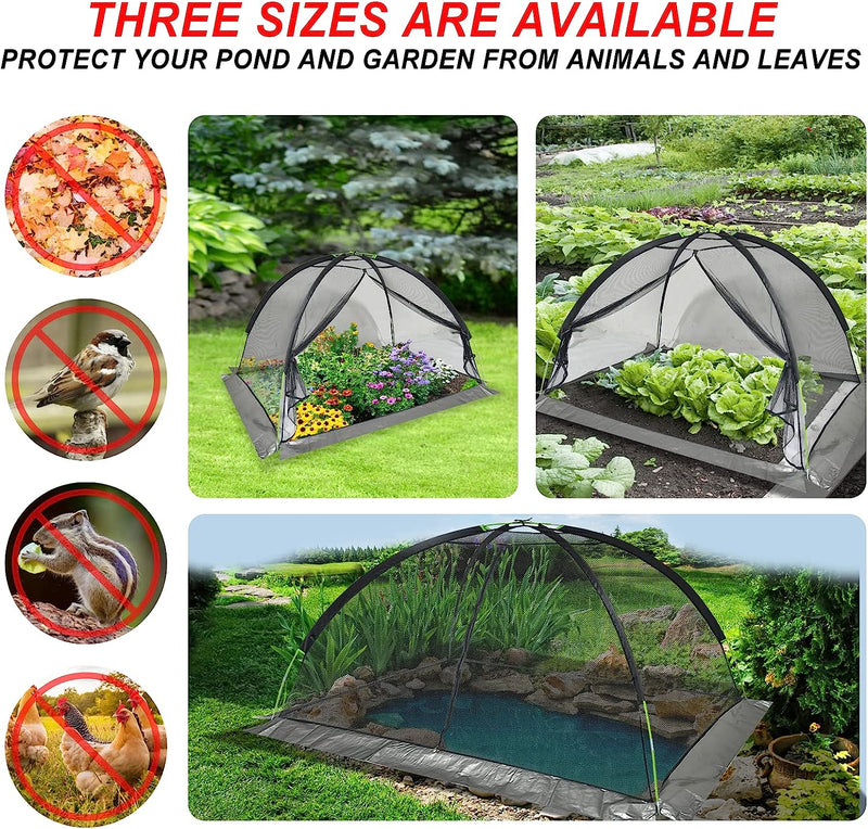 Kapler Pond Garden Cover Dome Net 10x8FT Backyard Pond Covers for Outdoor Leaves Winter Ponds Netting with Zipper and Stakes Nylon Mesh Protective Garden Netting Covering Tent for Fish Pool