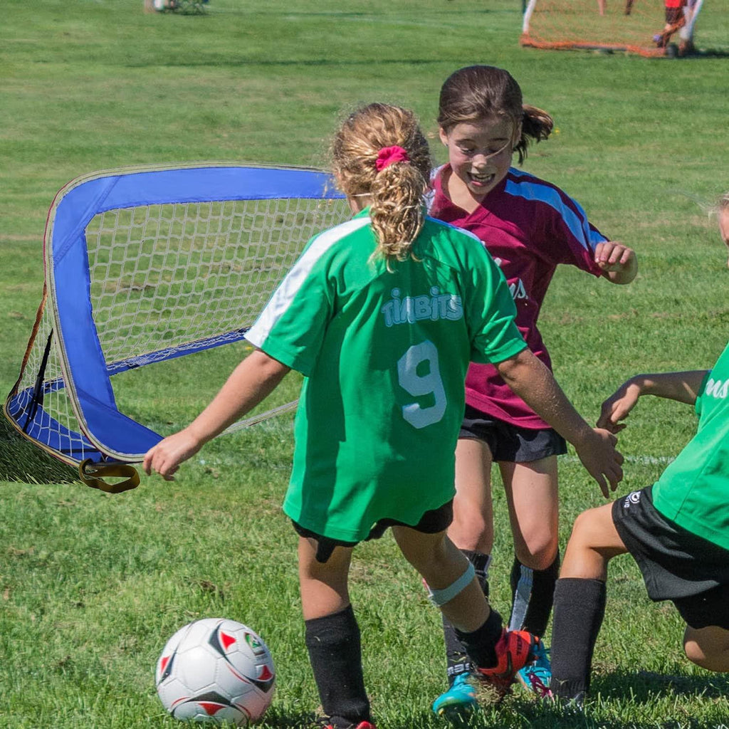 Pop-up soccer goals set of 2 or 1 pack for garden children-90-120-175-Robust flat steel frame and fiberglass rod - Easy assembly - Weatherproof 150 D polyester. - Kapler Sports