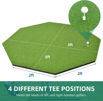 5x4FT Professional Golf Hitting Mat - 31mm Thickened Artificial Turf for Indoor/Outdoor Practice | Includes 9 PU Balls, 3 Rubber Tees & 7 Adjustable Tees | Driving & Swing Training Mat