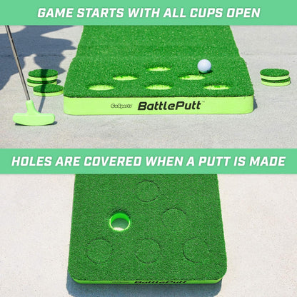 BattlePutt Golf - 2 vs 2 Pong-Style Putting Game with 11ft Indoor/Outdoor Green, 2 Putters & Balls C Fun Competitive Duel for All Ages